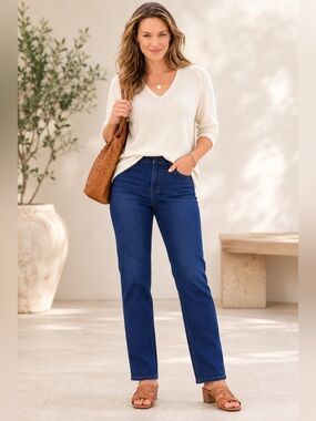Soft Surroundings Ultimate Straight Leg Jeans Marina Wash 16P Petite